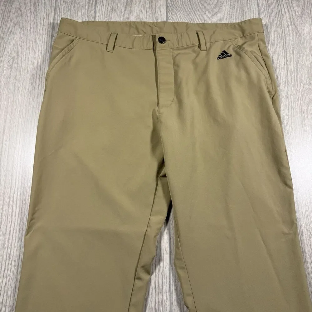 Adidas Golf Pants Men’s 38x32 Tan Performance Tech Lightweight Stripe Logo